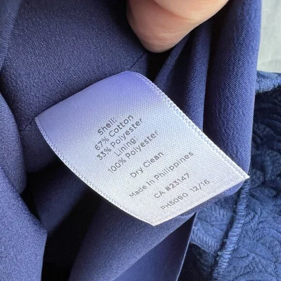 Talbots Size 10 Navy Blue Jacquard Brocade Ruffle Sleeve Sheath Dress Classic - Picture 8 of 8